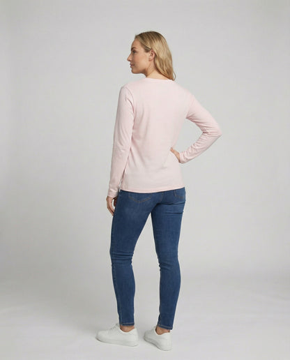 Damen Langarmshirt Rundhals Mit Tasche Herbststyle Baumwolle