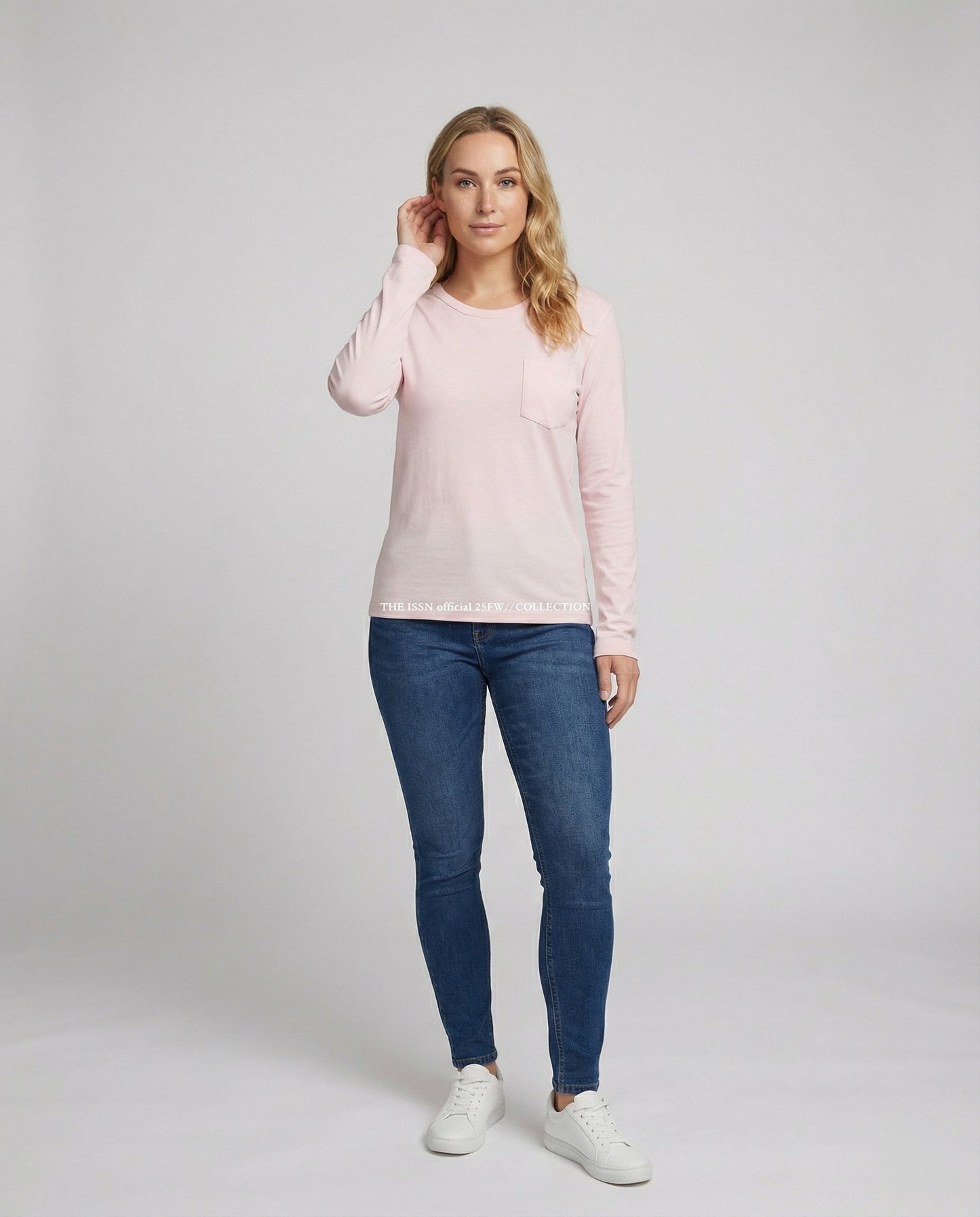 Damen Langarmshirt Rundhals Mit Tasche Herbststyle Baumwolle