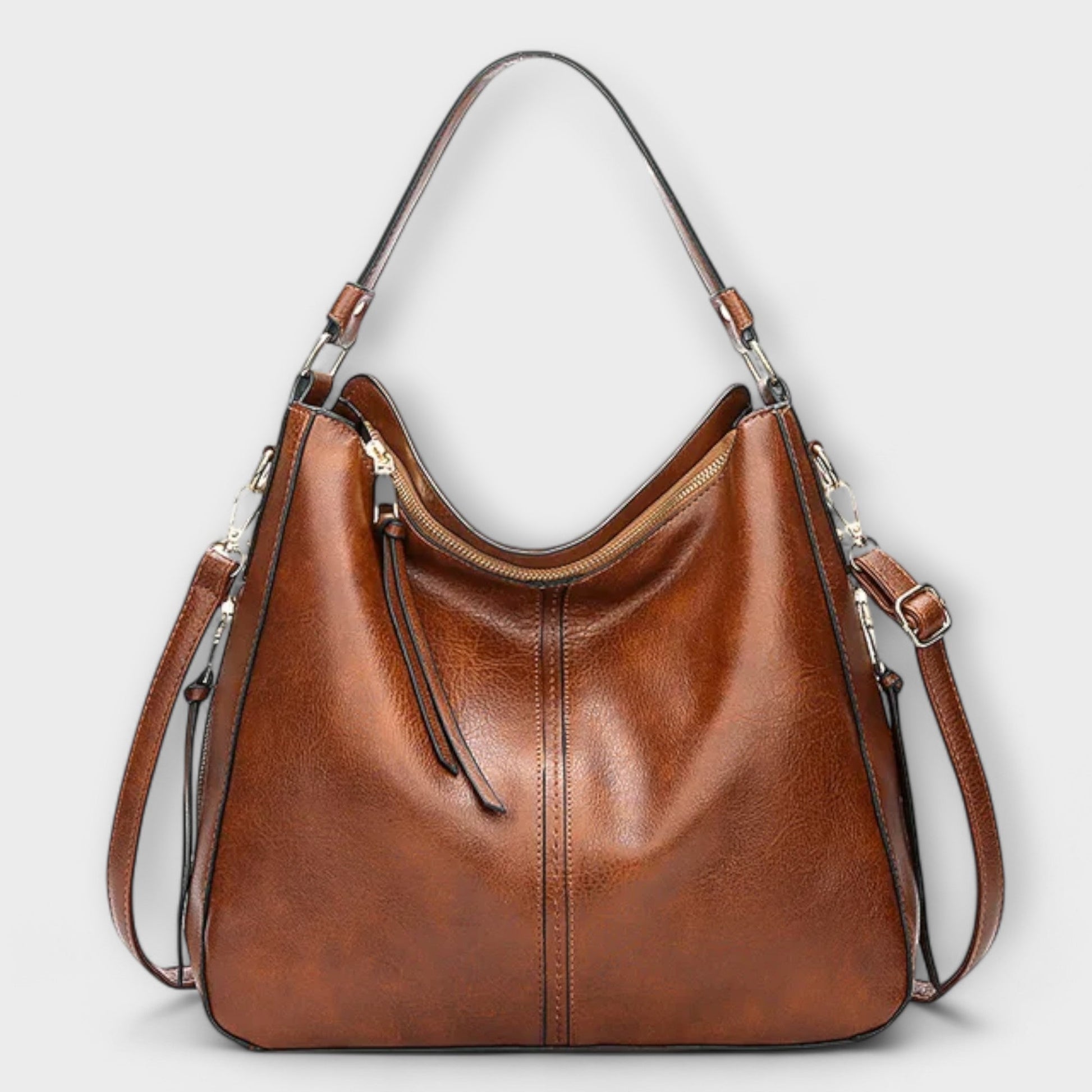 Damen Schultertasche Leder Klassisch Braun - Norvielle