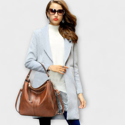 Damen Schultertasche Leder Klassisch Braun
