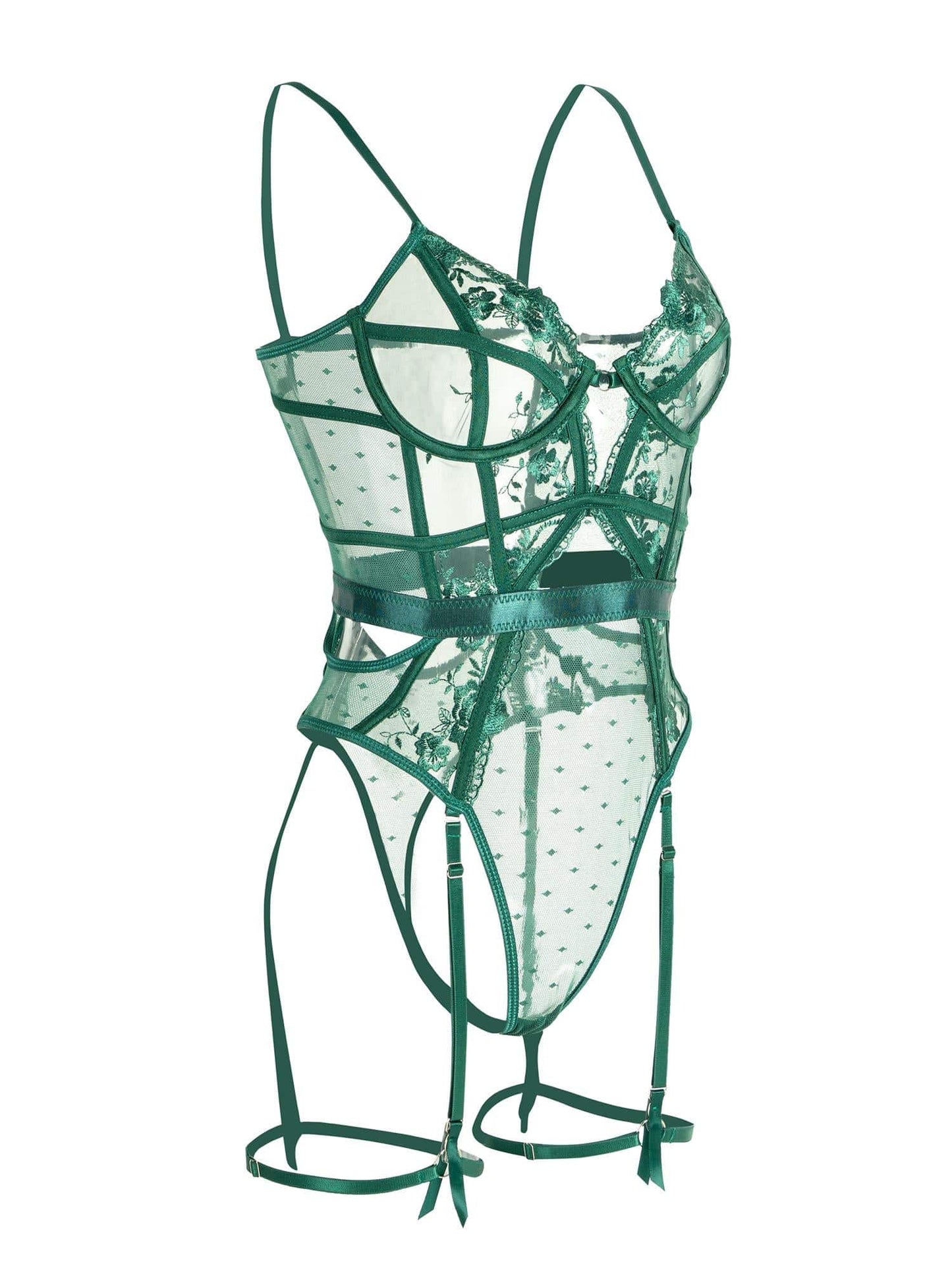 Elegant Damen Dessous Set Spitze Stickerei mit Strumpfhalter