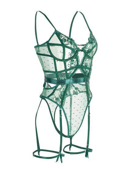 Elegant Damen Dessous Set Spitze Stickerei mit Strumpfhalter