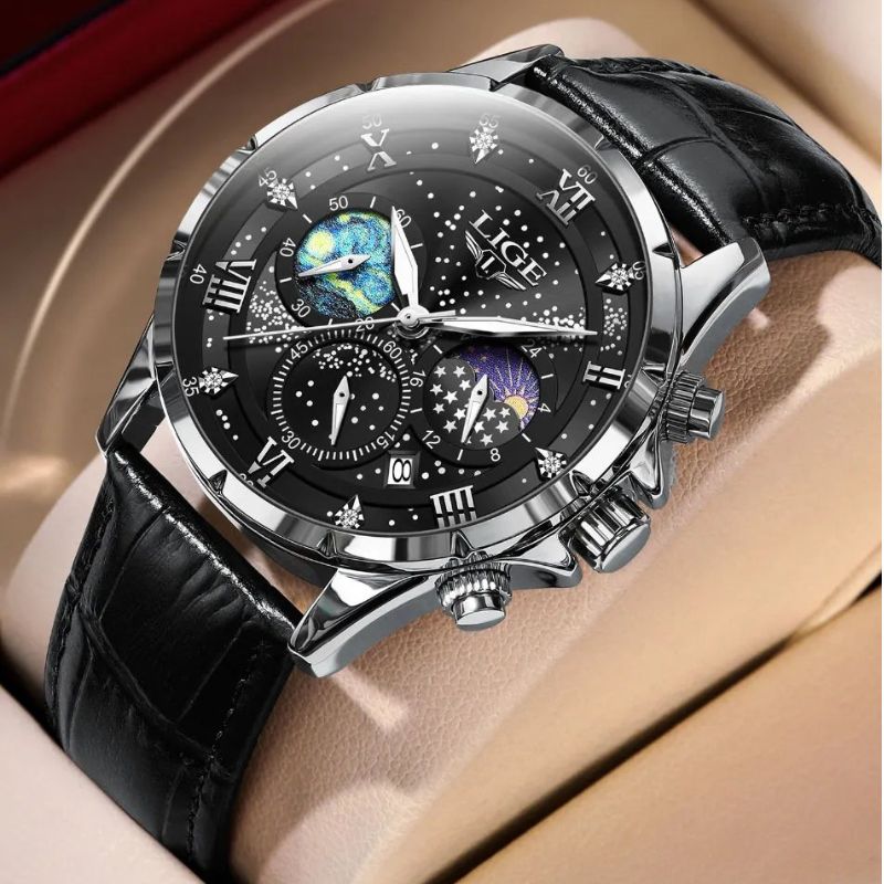Herren Edelstahl Chronograph Armbanduhr