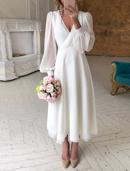 Elegantes Damen Hochzeitskleid Langarm Brautkleid - Norvielle