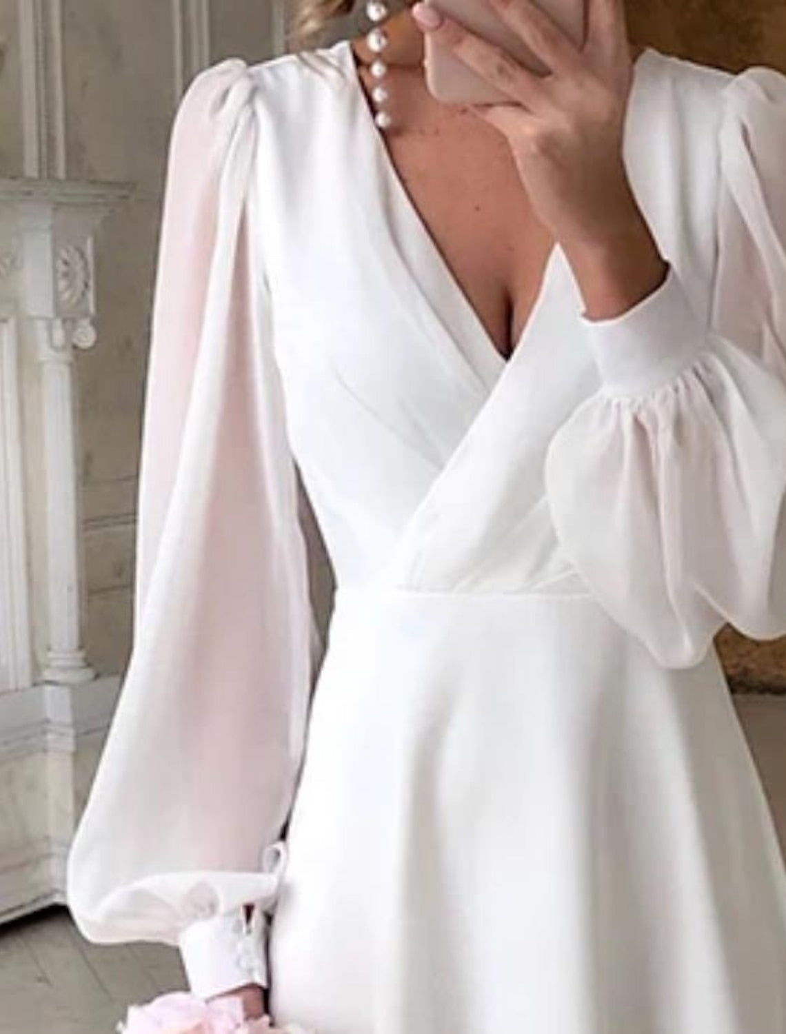 Elegantes Damen Hochzeitskleid Langarm Brautkleid