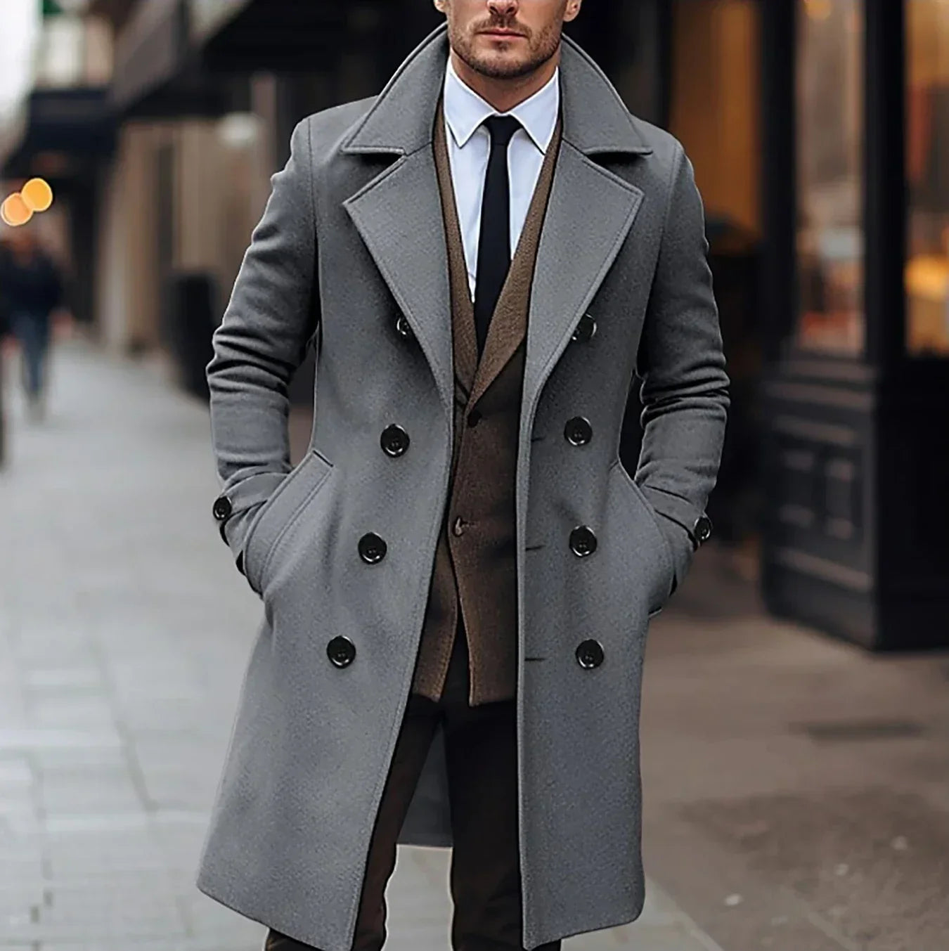 Herren Wollmantel Klassisch Warm Braun