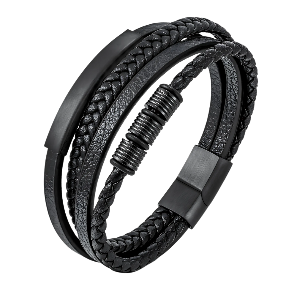 Herren Lederarmband Schwarz Elegantes Design - Norvielle