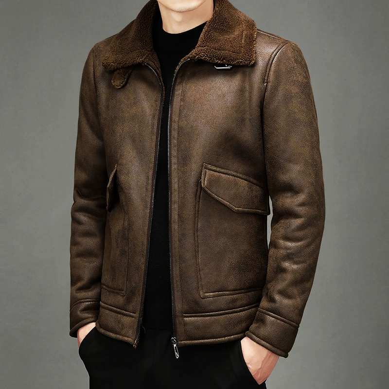 Herren Lederjacke Vintage Ledermantel Elegant
