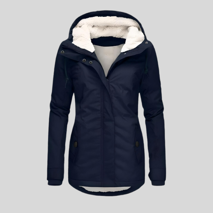 Damen Winterjacke Wasserdicht Lang Kapuze Fleece Warm Schwarz - Norvielle