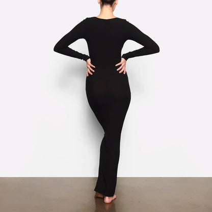 es Damen Langarm Maxikleid Bodycon