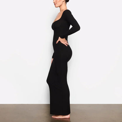 es Damen Langarm Maxikleid Bodycon