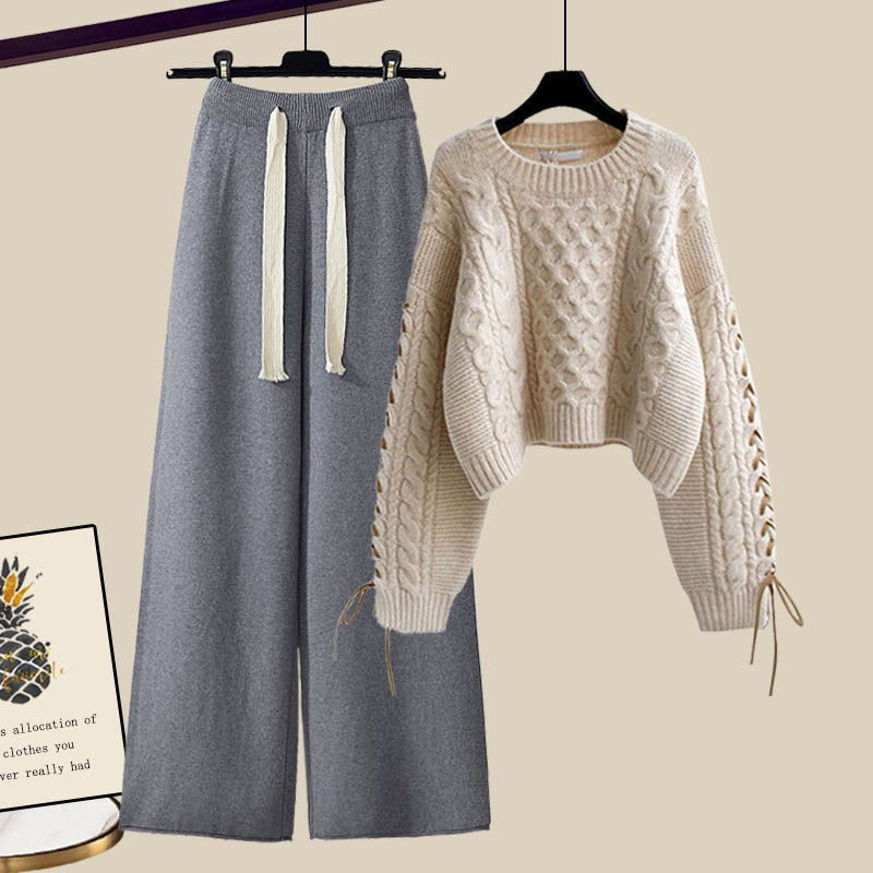 Damen Strickset Herbst Pullover Hose Bequem