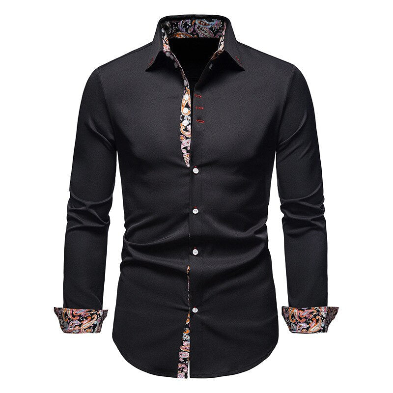Herren Hemd Paisley Muster Elegantes Baumwollhemd Blau