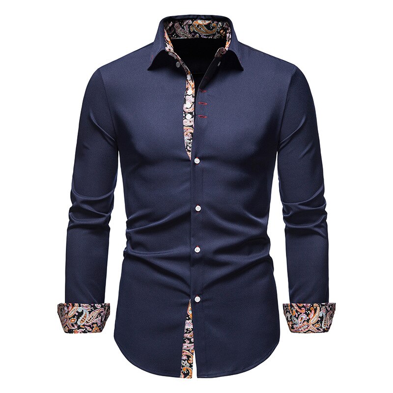 Herren Hemd Paisley Muster Elegantes Baumwollhemd Blau