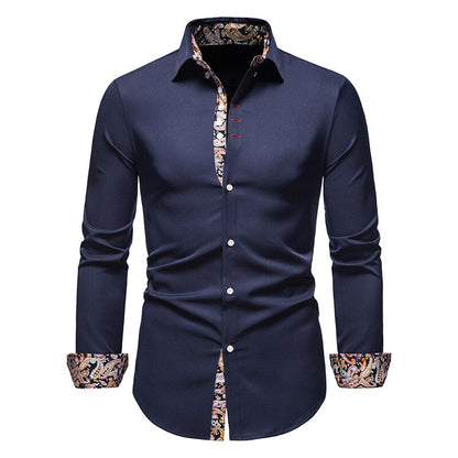 Herren Hemd Paisley Muster Elegantes Baumwollhemd Blau