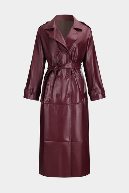 Damen Trenchcoat Kunstleder Elegant Schwarz - Norvielle