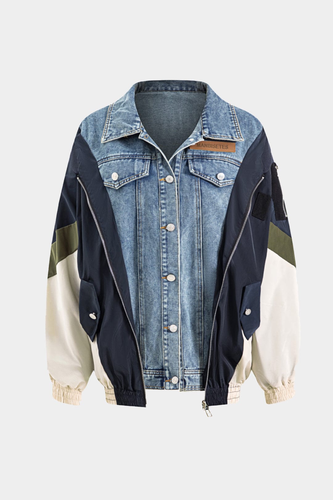 Unisex Lederjacke Patchwork Denim Nylon - Norvielle