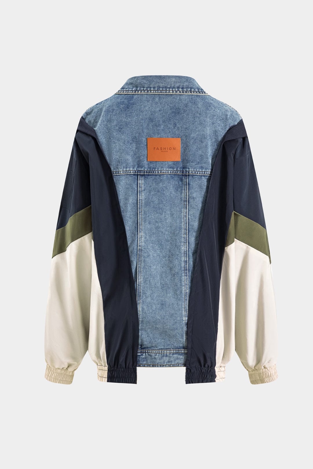 Unisex Lederjacke Patchwork Denim Nylon