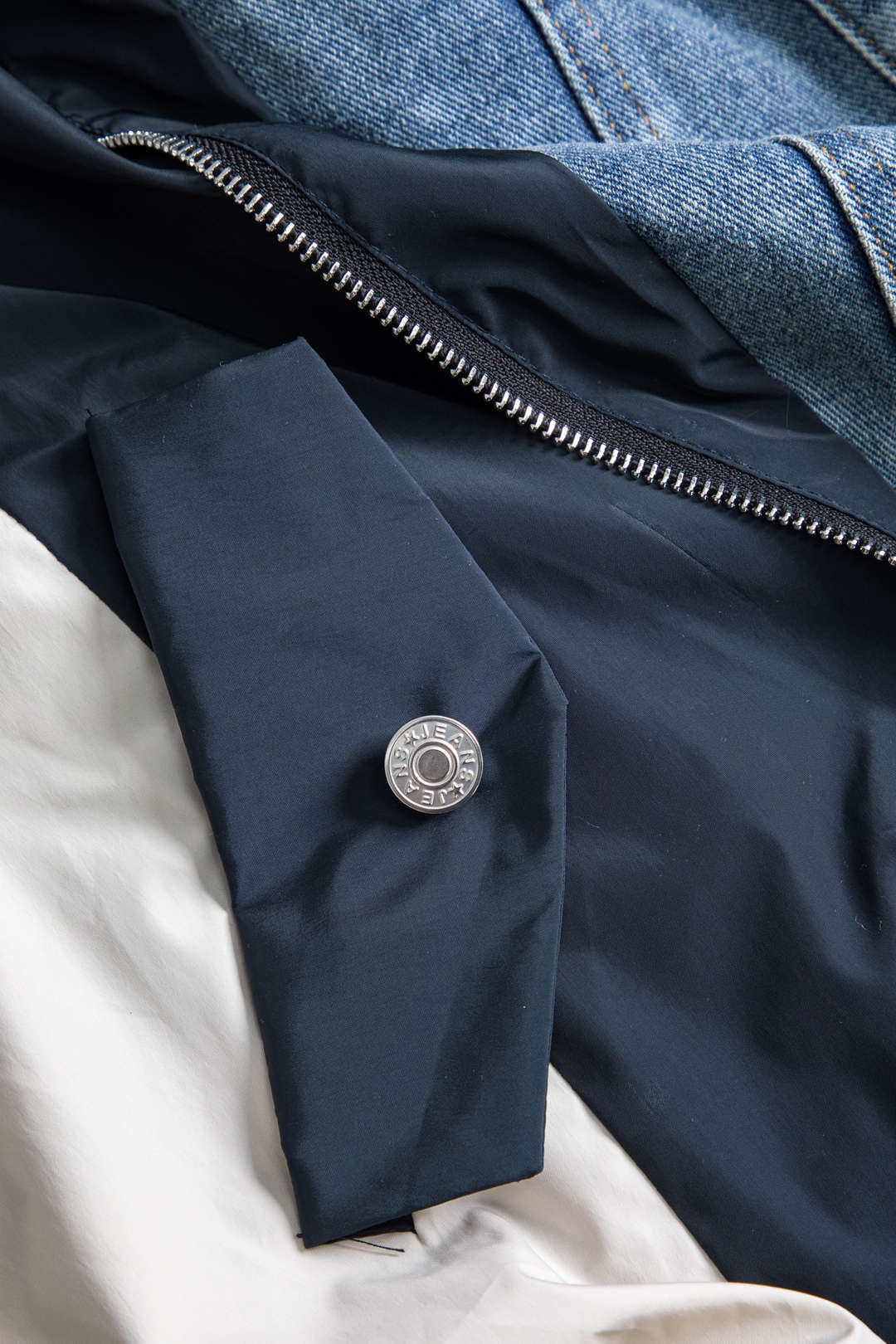 Unisex Lederjacke Patchwork Denim Nylon