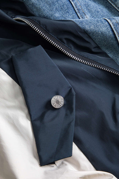 Unisex Lederjacke Patchwork Denim Nylon