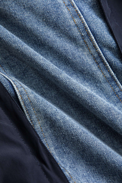 Unisex Lederjacke Patchwork Denim Nylon