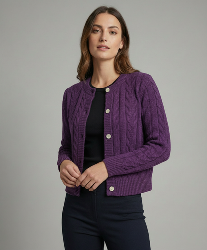 Damen Cardigan Kurz Bunt Zopfmuster Perlmuttknöpfe - Norvielle