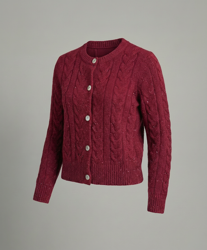 Damen Cardigan Kurz Bunt Zopfmuster Perlmuttknöpfe