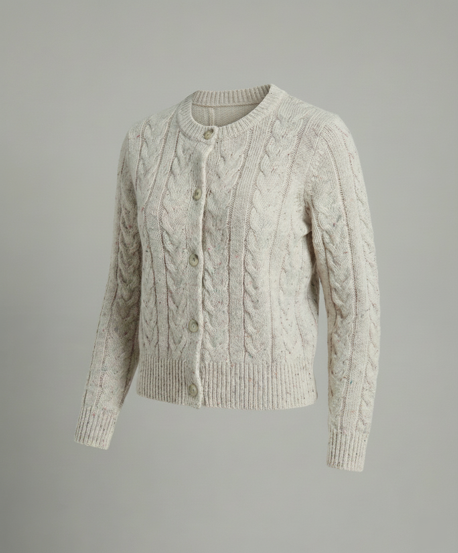 Damen Cardigan Kurz Bunt Zopfmuster Perlmuttknöpfe