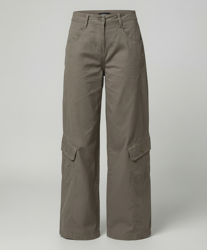 Damen Cargo-Hose Weite Bein Klappentaschen Bequem