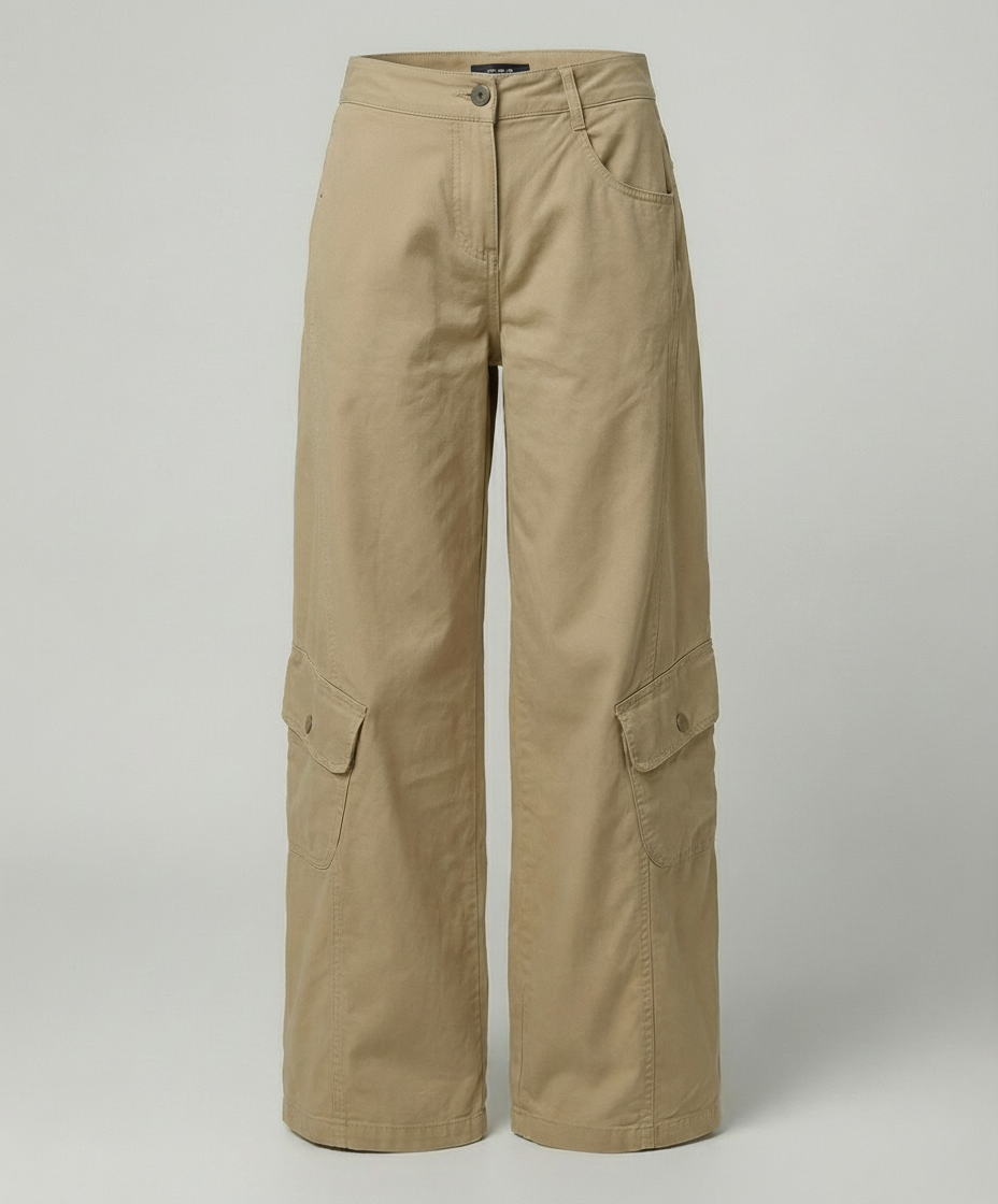 Damen Cargo-Hose Weite Bein Klappentaschen Bequem