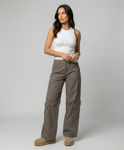 Damen Cargo-Hose Weite Bein Klappentaschen Bequem