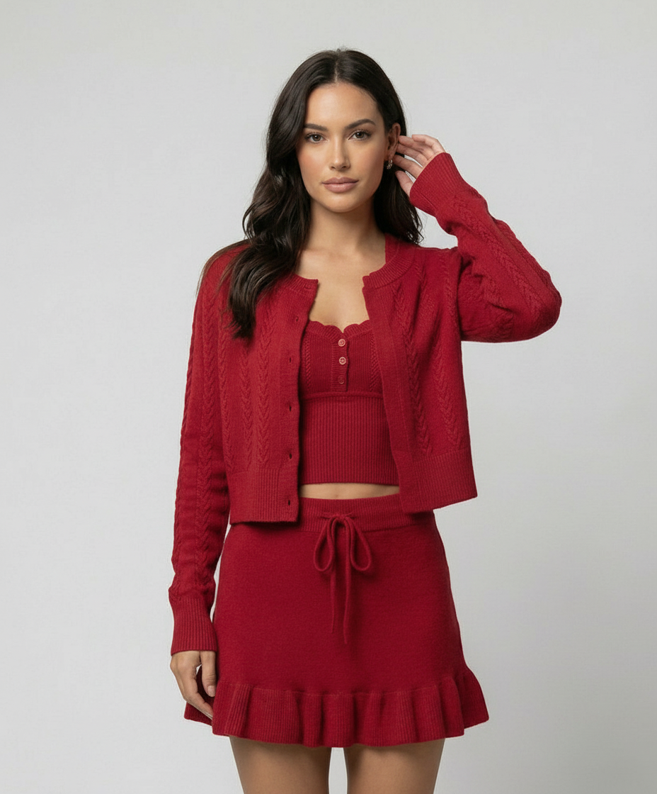 Damen Strickcardigan Rot Warm - Norvielle