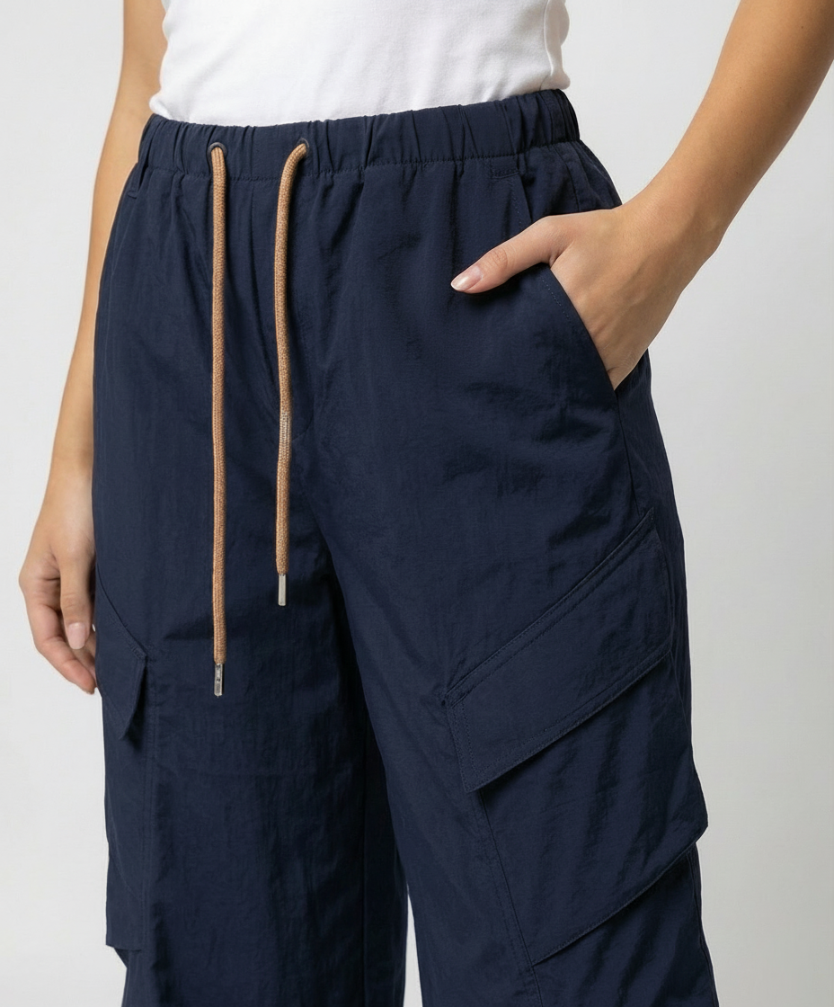Damen Freizeithose Utility-Style Weites Bein Große Taschen