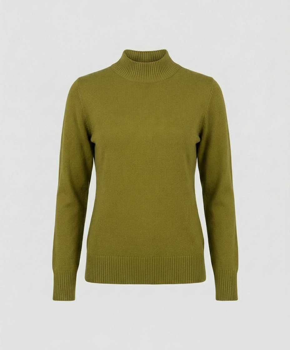 Damen Langarmshirt Stehkragen Figurbetont Grün