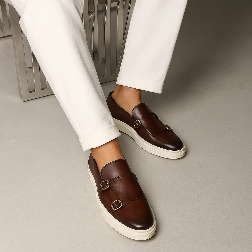 Herren Slip-On Loafer Braun Double Monk Schnalle