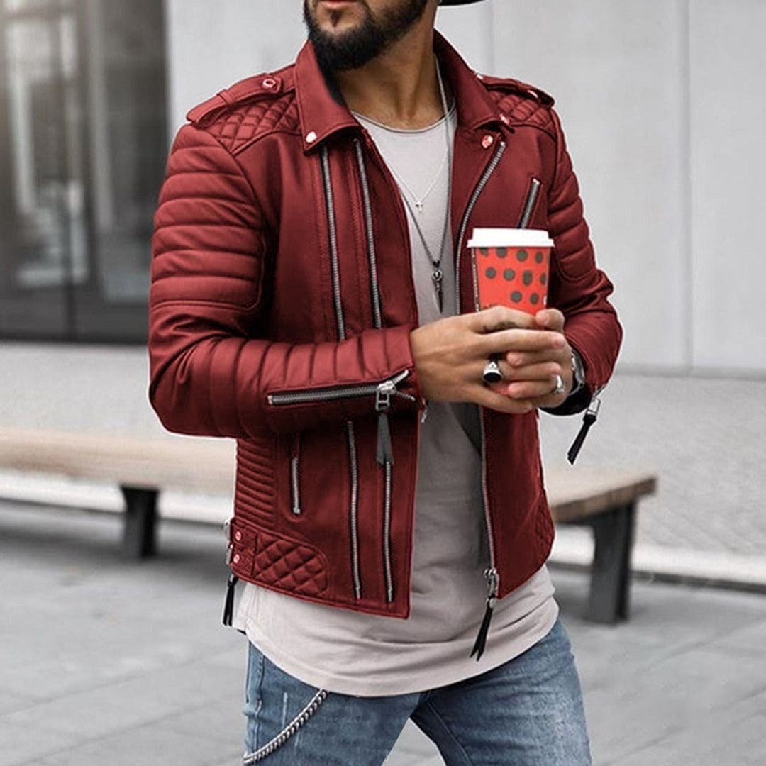 Herren Lederjacke Biker Style Gepolstert
