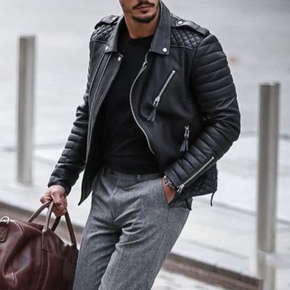 Herren Lederjacke Biker Style Gepolstert