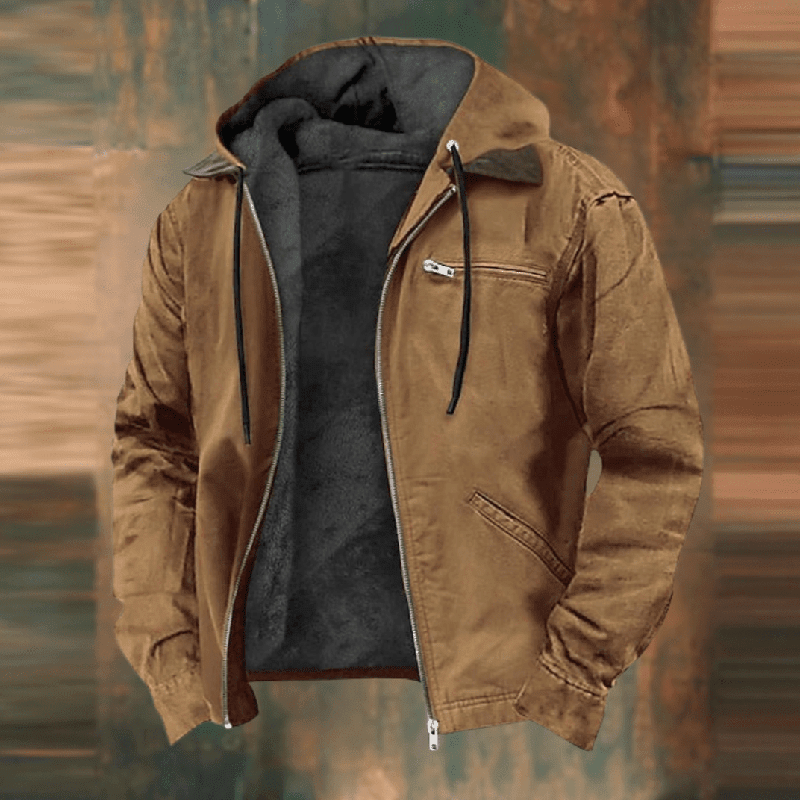 Herren Lederjacke Schwarz Reißverschluss Kapuze - Norvielle