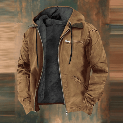 Herren Lederjacke Schwarz Reißverschluss Kapuze - Norvielle
