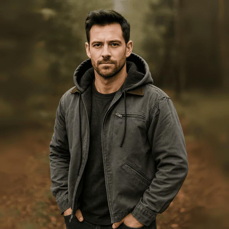 Herren Lederjacke Reißverschluss Kapuze