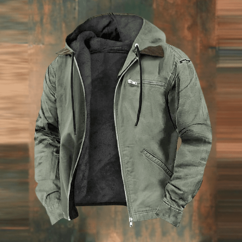 Herren Lederjacke Reißverschluss Kapuze