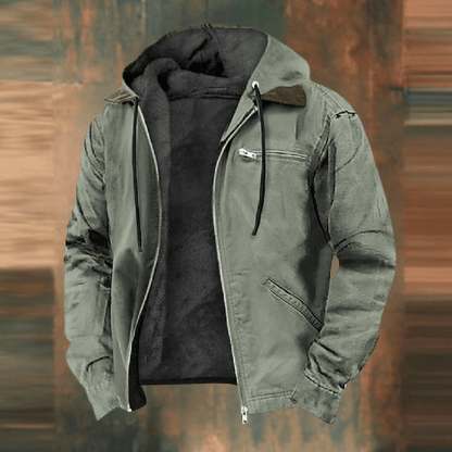 Herren Lederjacke Reißverschluss Kapuze