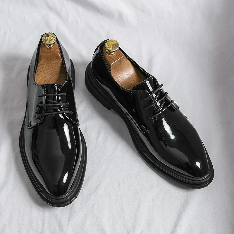 Herren Derby Schuhe Leder Glänzend Schwarz - Norvielle