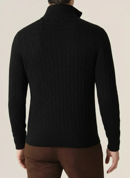 Herren Pullover Kabelmuster Halbzipp Stehkragen Ribbensaum