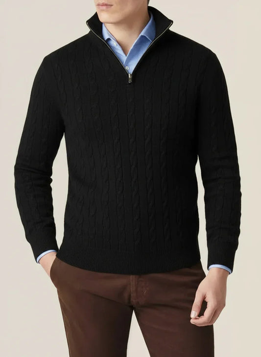 Herren Pullover Kabelmuster Halbzipp Stehkragen Ribbensaum - Norvielle