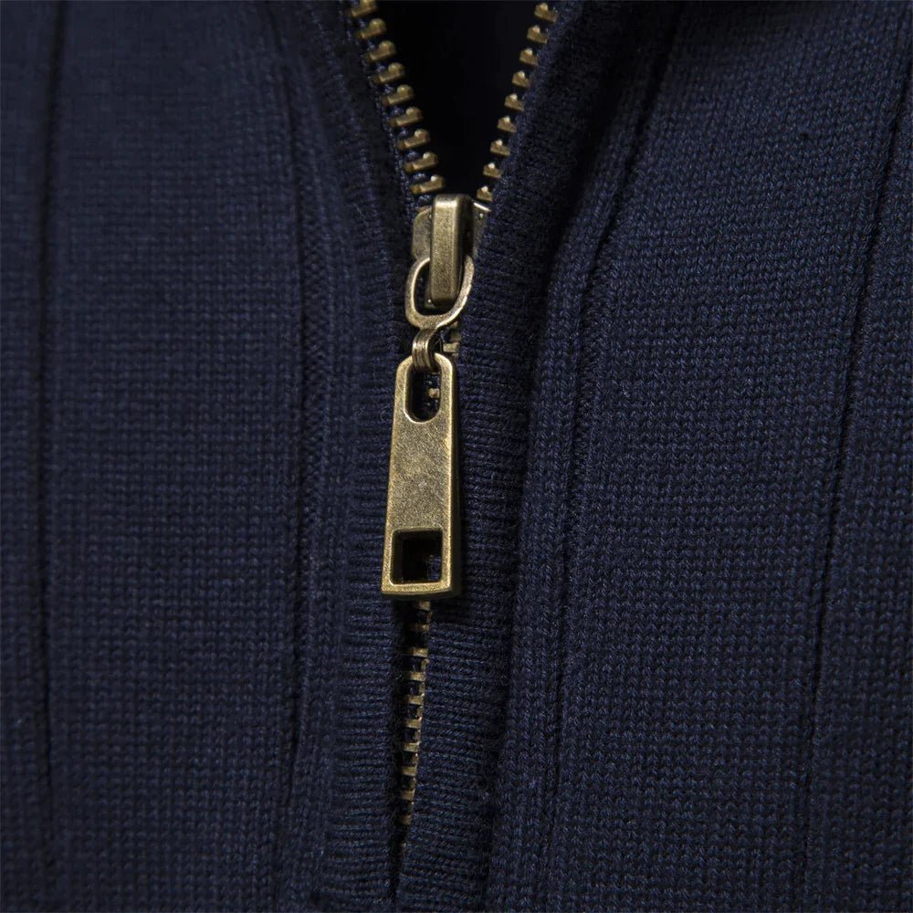 Herren Pullover Rippstrick Bequem Half-Zip Grau
