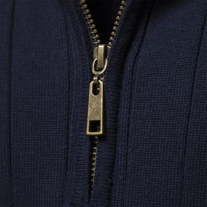 Herren Pullover Rippstrick Bequem Half-Zip Grau