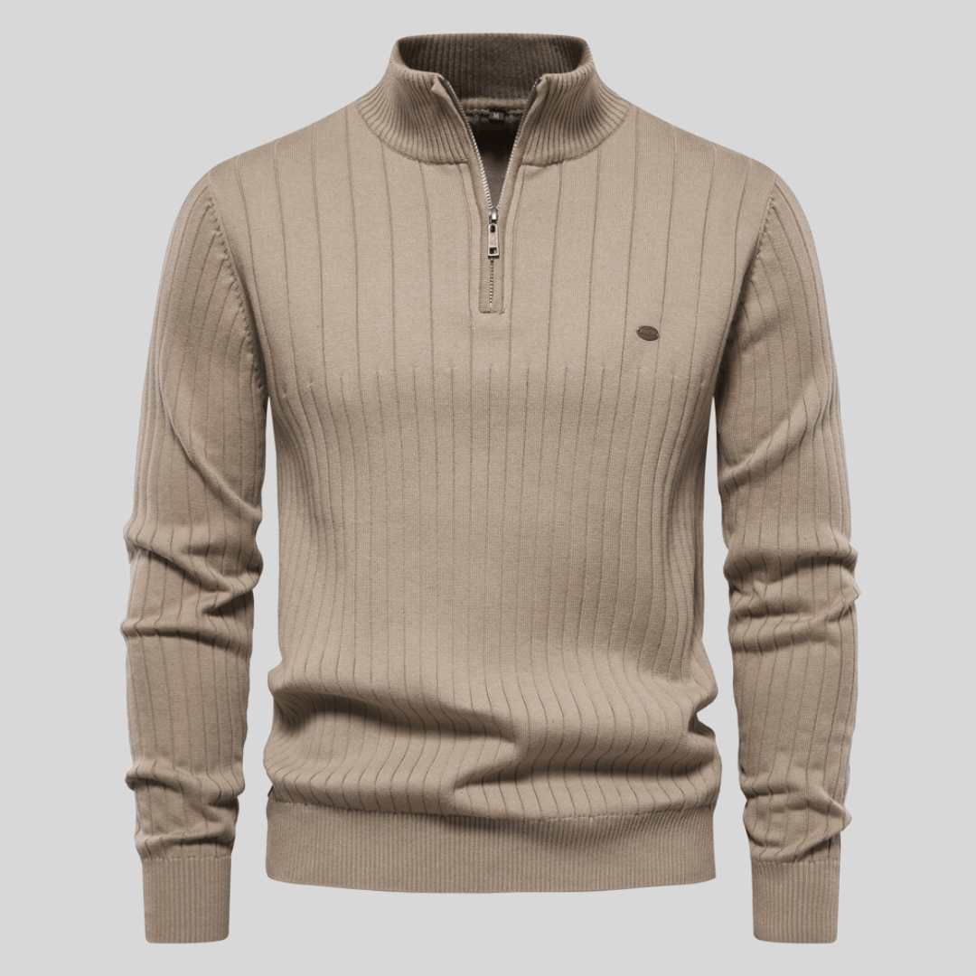 Herren Pullover Rippstrick Bequem Half-Zip Grau