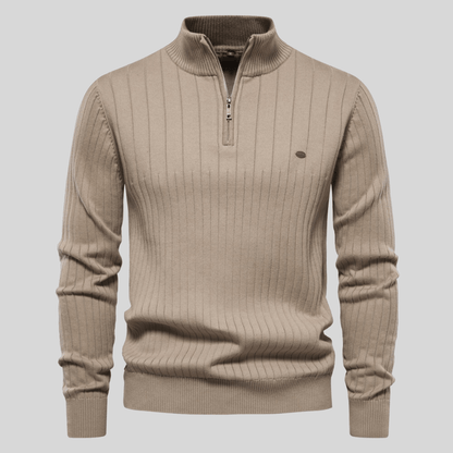 Herren Pullover Rippstrick Bequem Half-Zip Grau