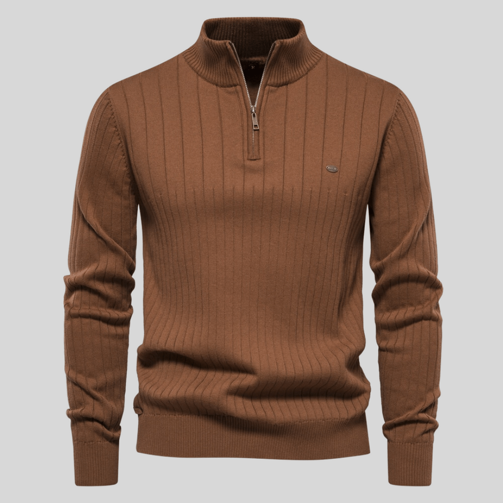 Herren Pullover Rippstrick Bequem Half-Zip Grau